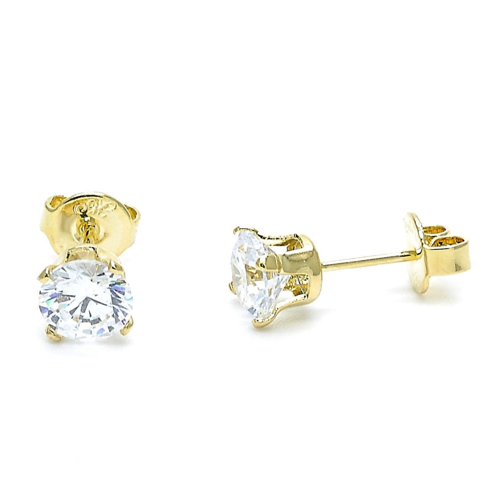 Oro Laminado Stud Earring, Gold Filled Style with White Cubic Zirconia, Polished, Golden Finish