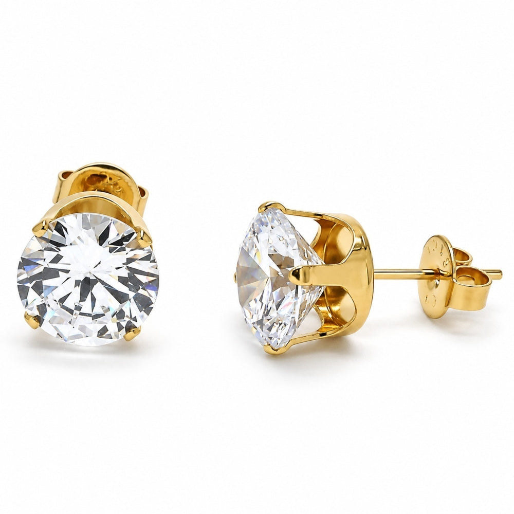 Oro Laminado Stud Earring, Gold Filled Style with White Cubic Zirconia, Polished, Golden Finish