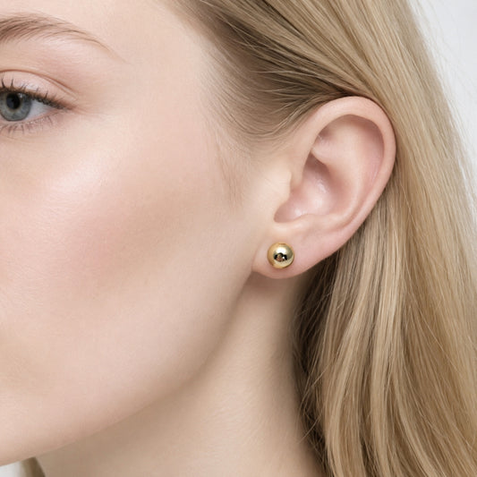 Oro Laminado Stud Earring, Gold Filled Style Ball Design, Polished, Golden Finish