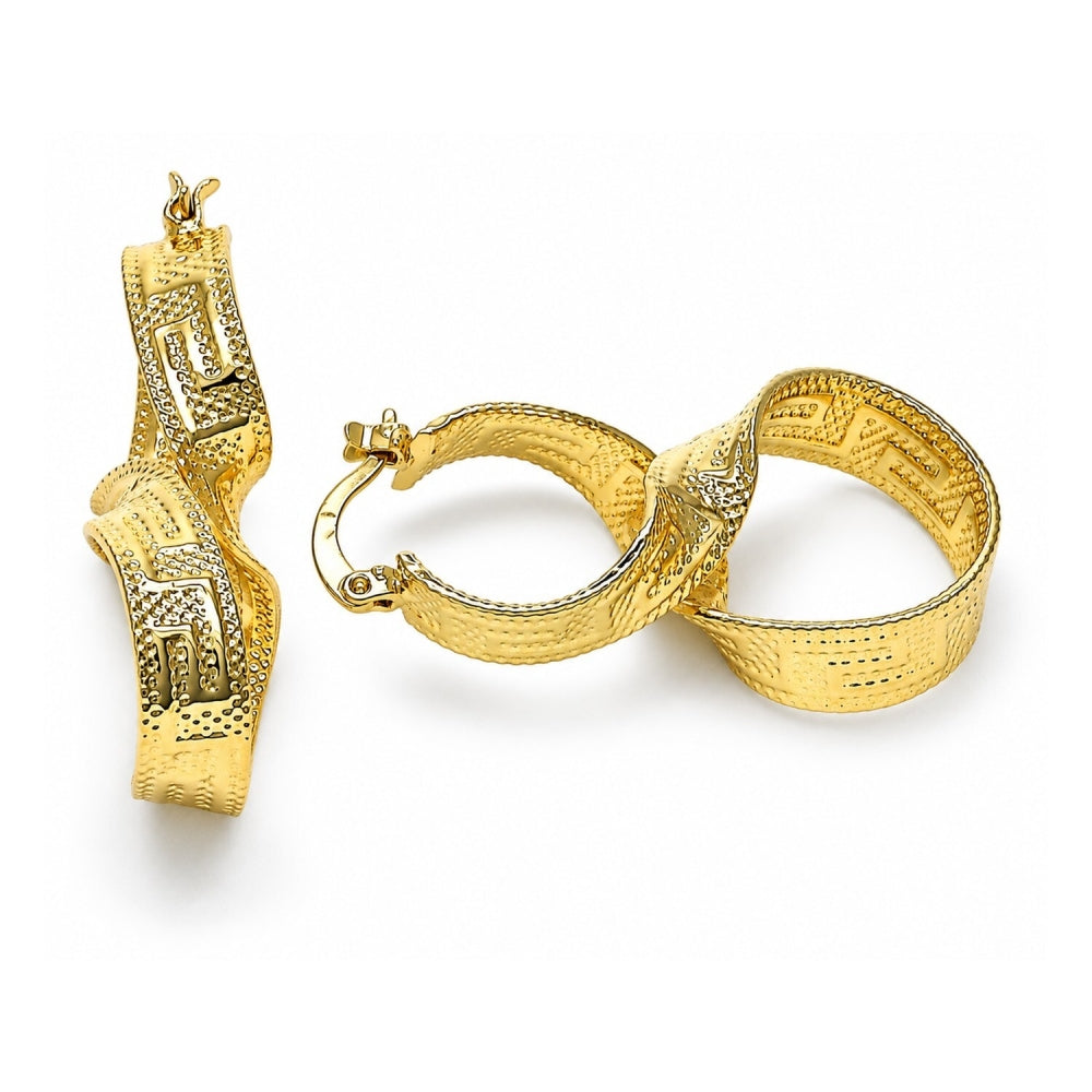 Oro Laminado Small Hoop, Gold Filled Style Twist and Infinite Design, Diamond Cutting Finish, Golden Finish