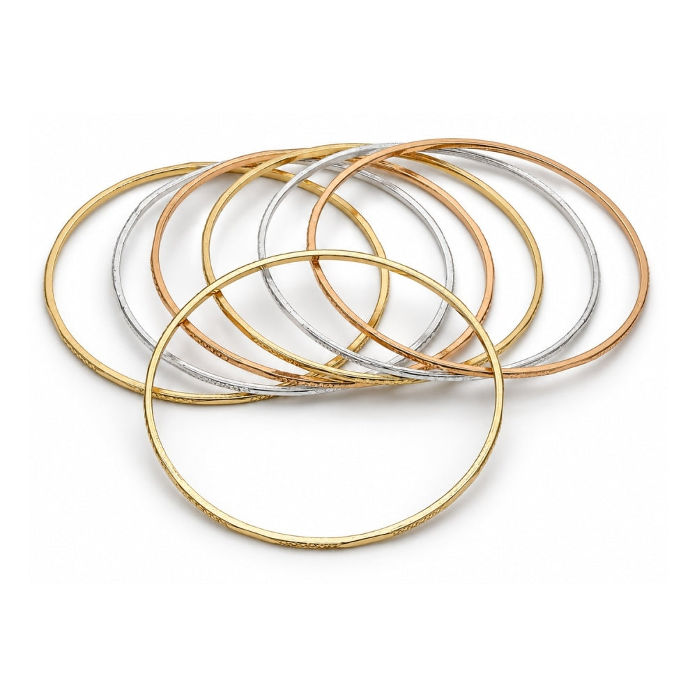 Gold Plated Semanario Bangle, Diamond Cutting Finish, Tricolor