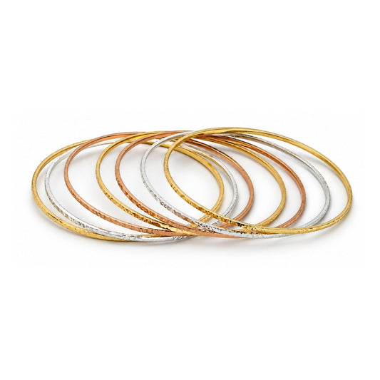 Gold Plated Semanario Bangle, Diamond Cutting Finish, Tricolor
