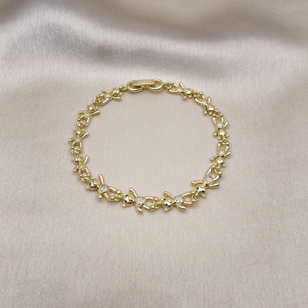 Gold Bracelet Handmade Teddy Bear Micro Settings With the Highest Craftsmanship in Micro Settings Gold Filled Style Bracelet 03.213.0225.08