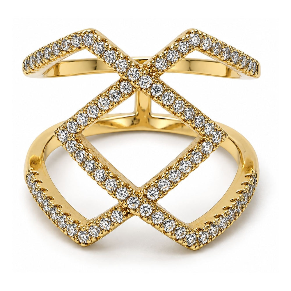 Oro Laminado Multi Stone Ring, Gold Filled Style with White Cubic Zirconia, Polished, Golden Finish