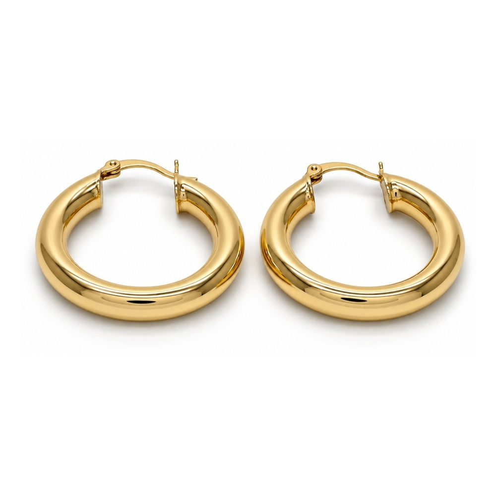 Oro Laminado Medium Hoop, Gold Filled Style Hollow Design, Polished, Golden Finish