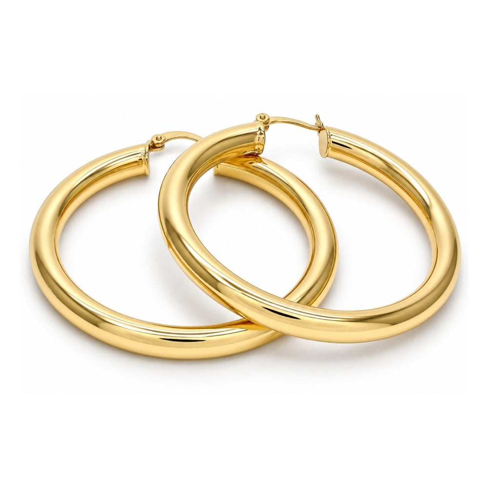 Oro Laminado Large Hoop, Gold Filled Style Hollow Design, Polished, Golden Finish