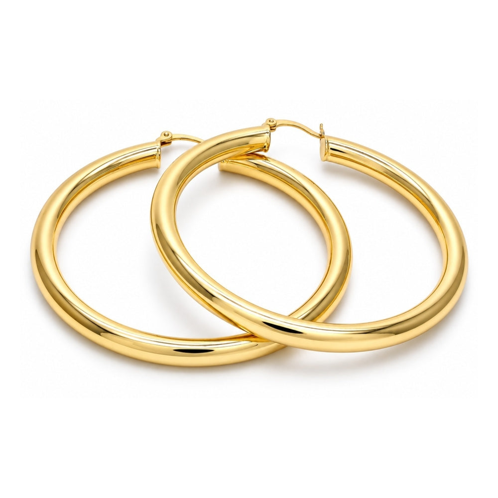 Oro Laminado Large Hoop, Gold Filled Style Hollow Design, Polished, Golden Finish