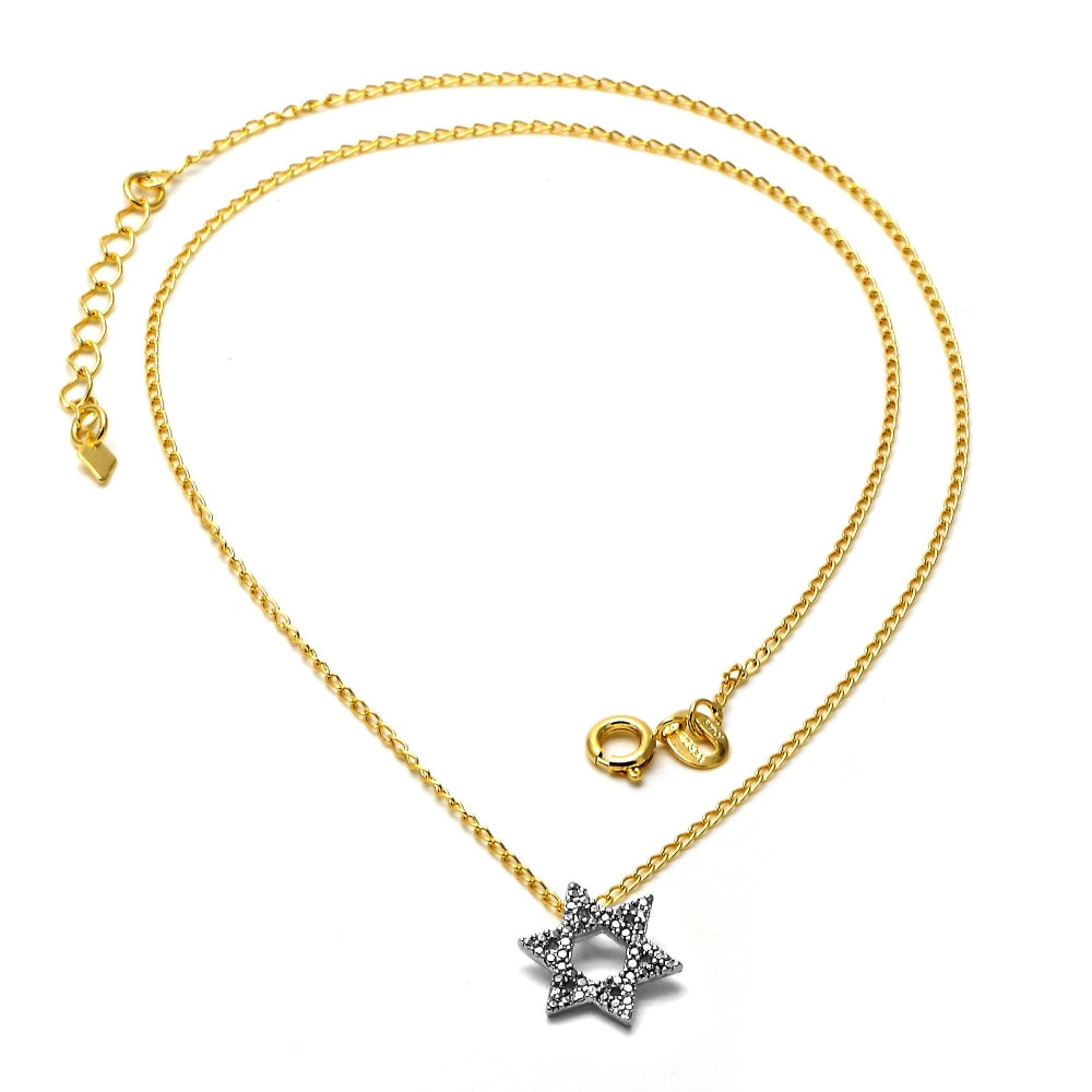 Oro Laminado Pendant Necklace, Gold Filled Style Judaica and Star of David Design, Matte Finish, Two Tone