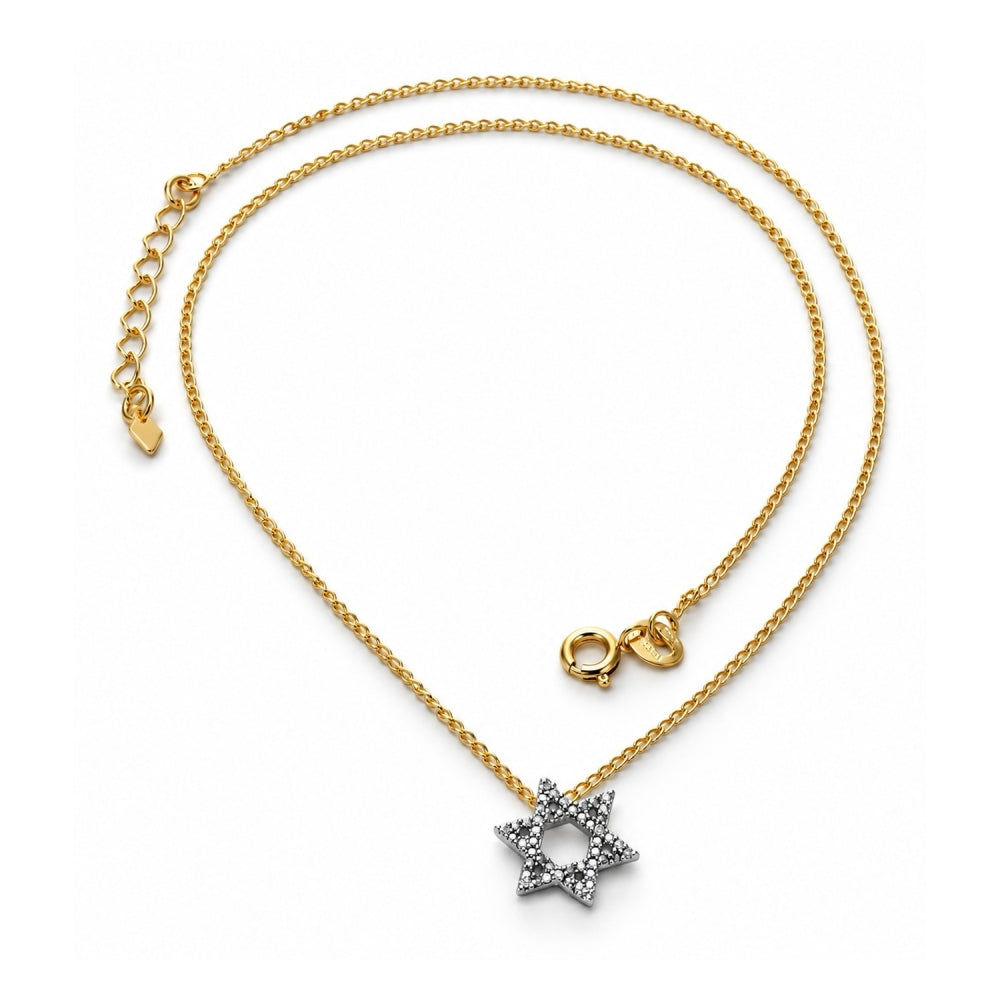 Oro Laminado Pendant Necklace, Gold Filled Style Judaica and Star of David Design, Matte Finish, Two Tone