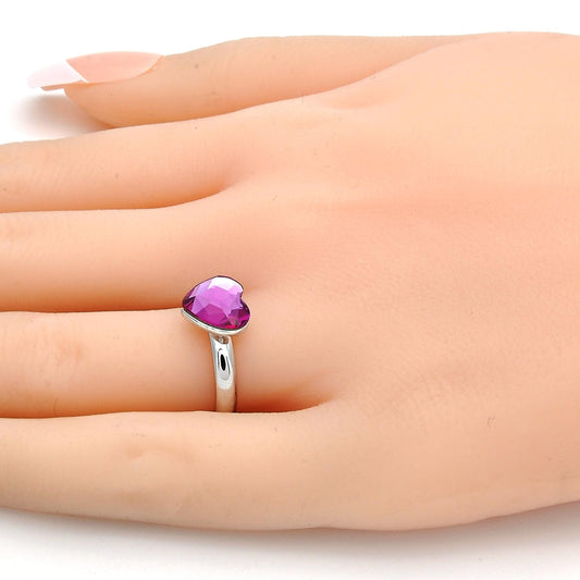 Rhodium Gold Filled Multi Stone Ring, Heart Design, with Rose Swarovski Crystals, Polished, Rhodium Finish