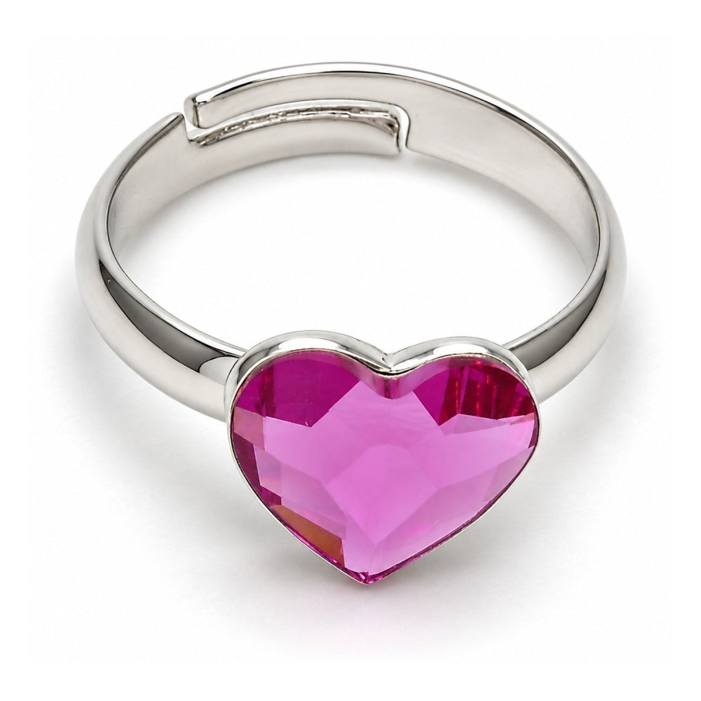 White Gold Filled Multi Stone Ring, Heart Design, with Rose Swarovski Crystals, Polished, Rhodium Finish