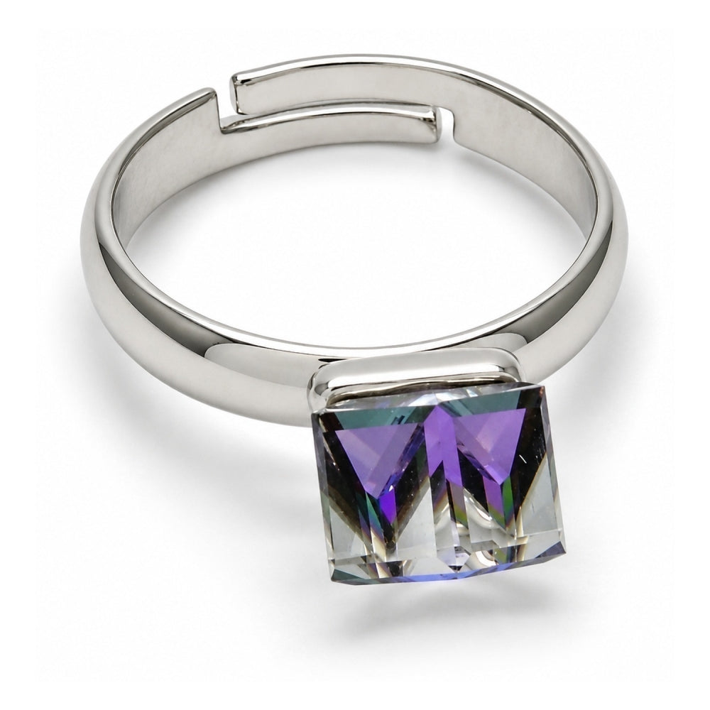 White Gold Filled Multi Stone Ring, with Heliotrope Swarovski Crystals, Polished, Rhodium Finish