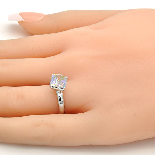 Rhodium Gold Filled Multi Stone Ring, with Aurore Boreale Swarovski Crystals, Polished, Rhodium Finish