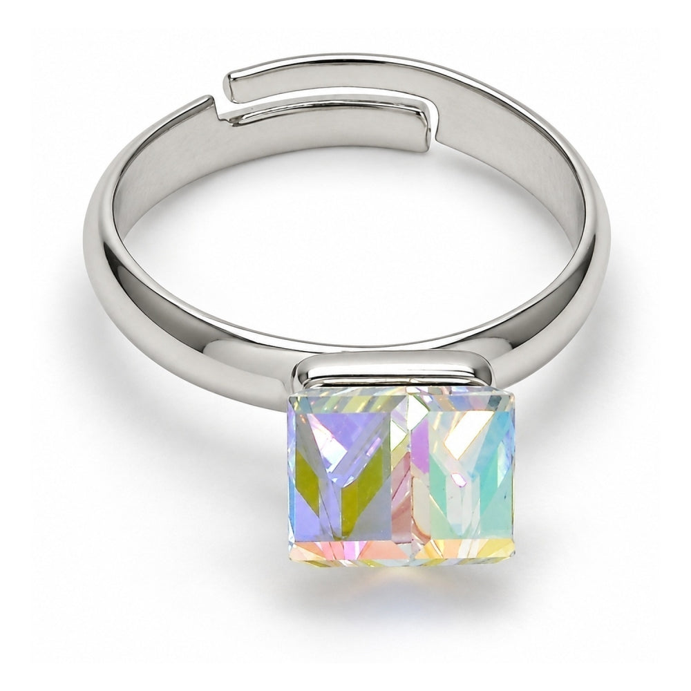 White Gold Filled Multi Stone Ring, with Aurore Boreale Swarovski Crystals, Polished, Rhodium Finish