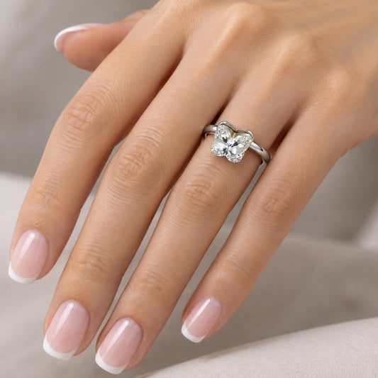 White Gold Filled Multi Stone Ring, Butterfly Design, with Crystal Swarovski Crystals, Polished, Rhodium Finish