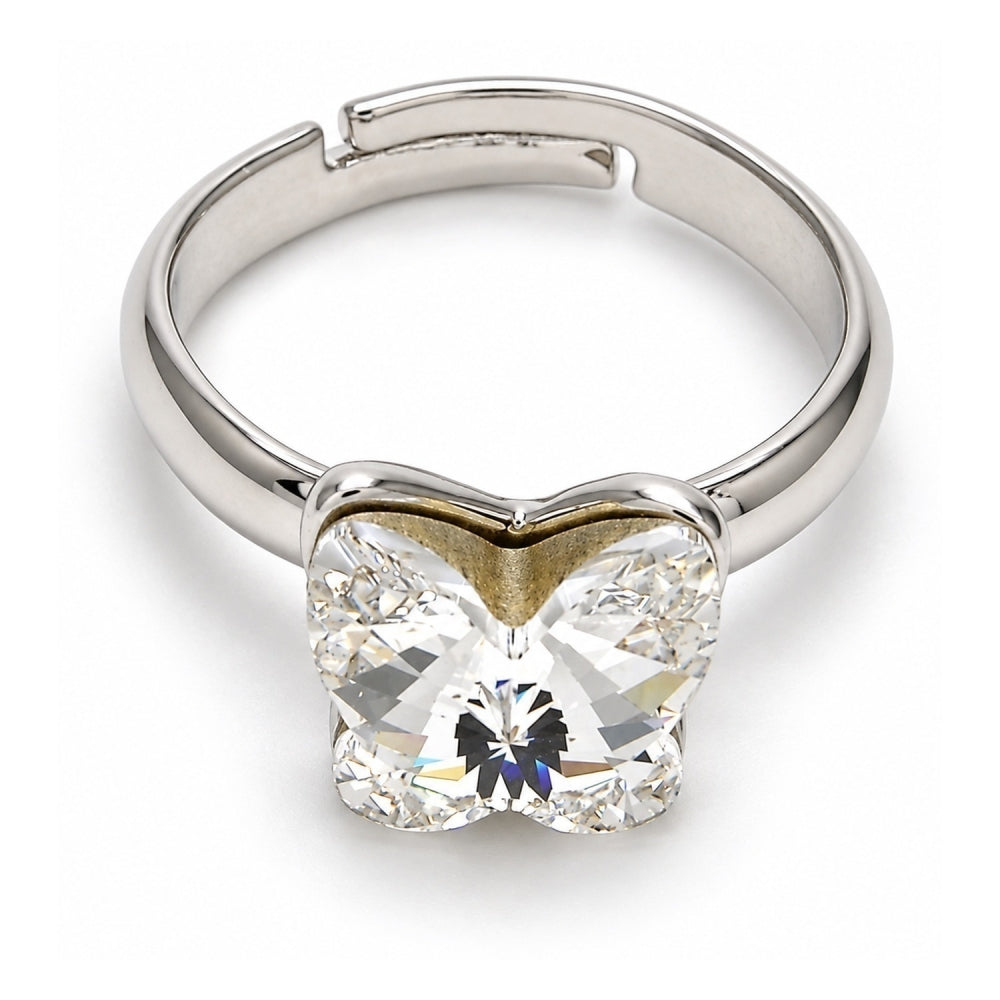White Gold Filled Multi Stone Ring, Butterfly Design, with Crystal Swarovski Crystals, Polished, Rhodium Finish