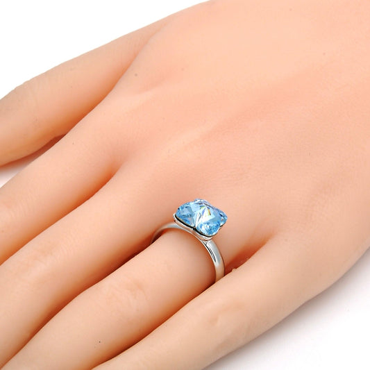 White Gold Filled Multi Stone Ring, Butterfly Design, with Aquamarine Swarovski Crystals, Polished, Rhodium Finish