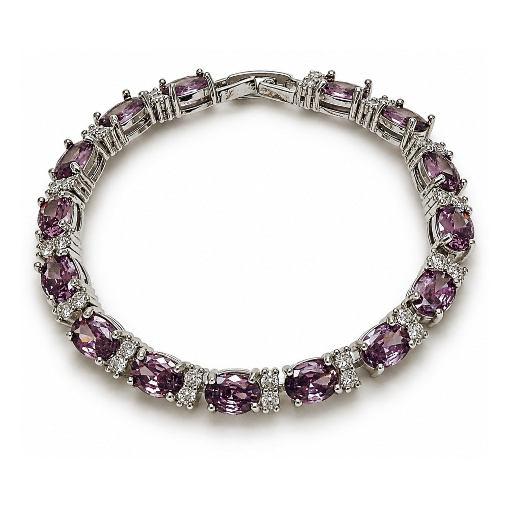 Rhodium Gold Filled Tennis Bracelet, with Amethyst and White Cubic Zirconia, Polished, Rhodium Finish