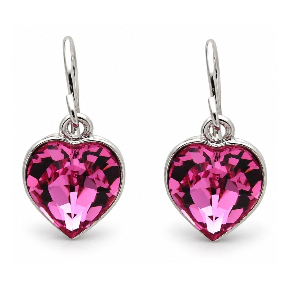 White Gold Filled Dangle Earring, Heart Design, with Rose Swarovski Crystals, Polished, Rhodium Finish