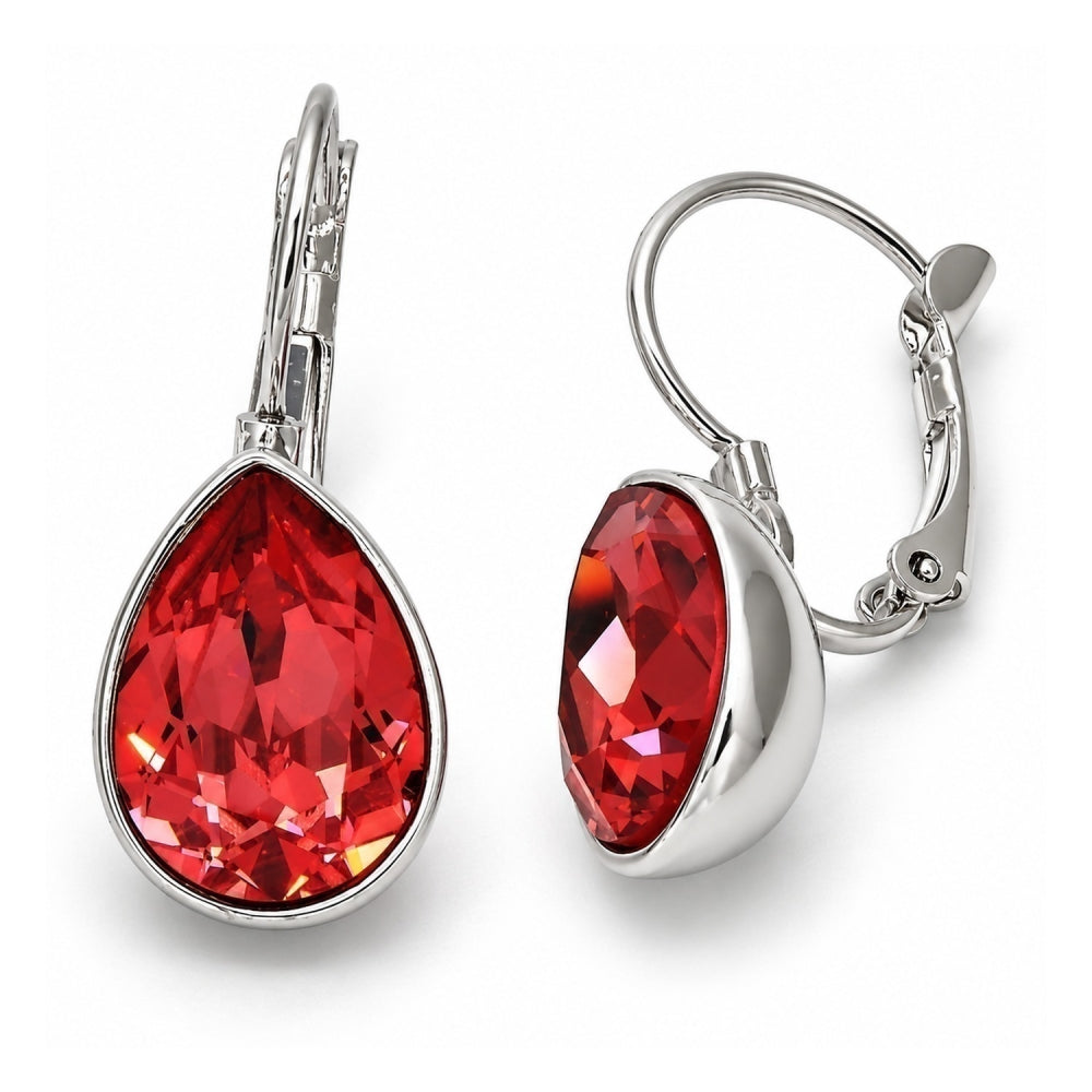 White Gold Filled Leverback Earring, Teardrop Design, with Padparadscha Swarovski Crystals, Polished, Rhodium Finish