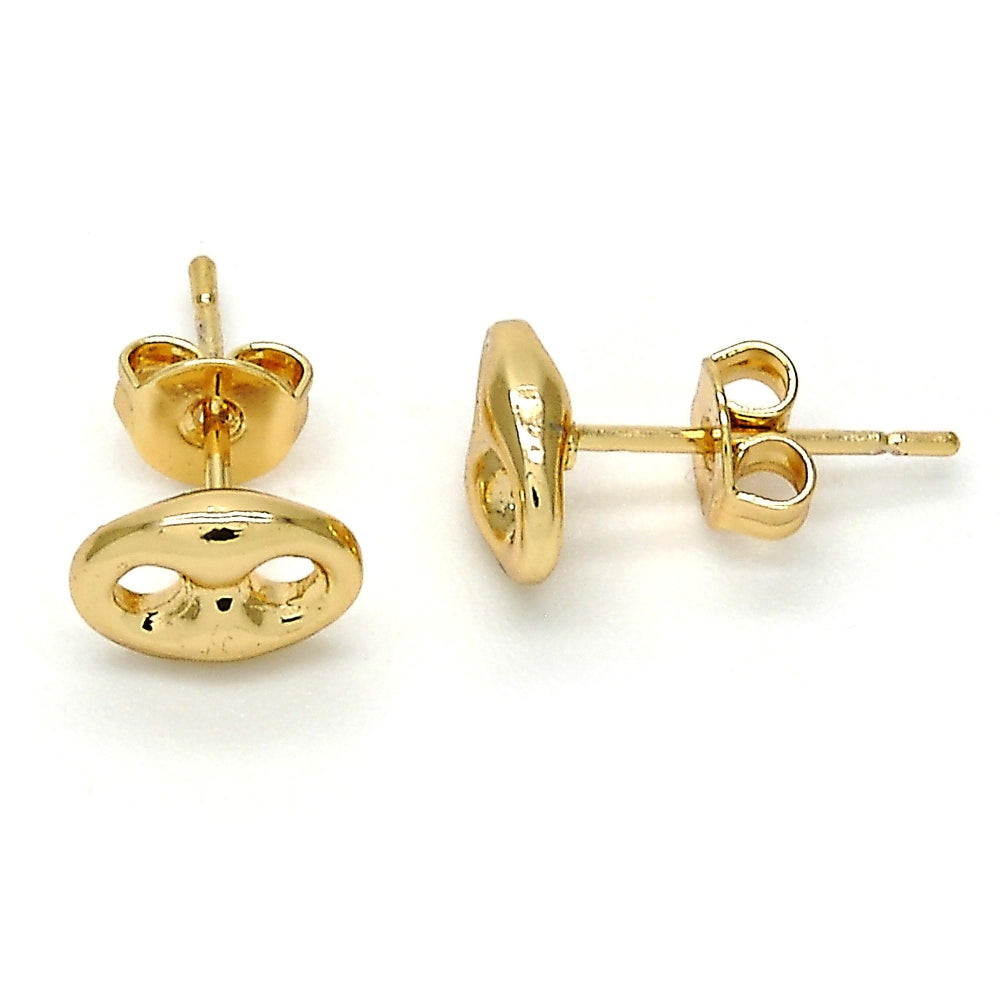 Oro Laminado Stud Earring, Gold Filled Style Puff Mariner Design, Polished, Golden Finish
