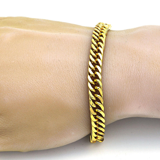 Stainless Steel Basic Bracelet, Curb Design, Polished, Golden Finish