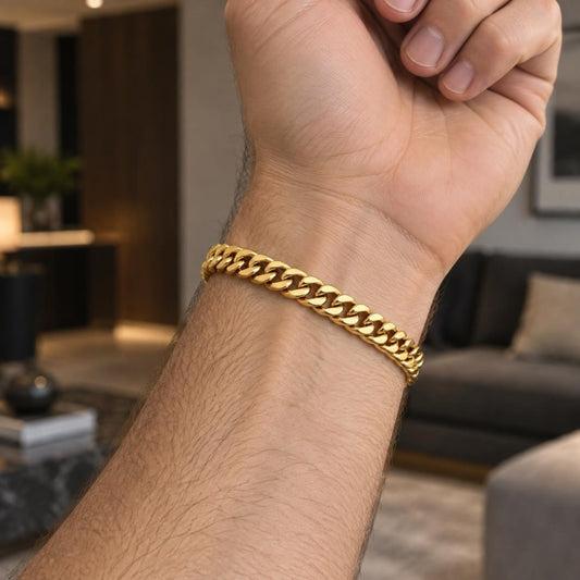 Stainless Steel Basic Bracelet, Curb Design, Polished, Golden Finish