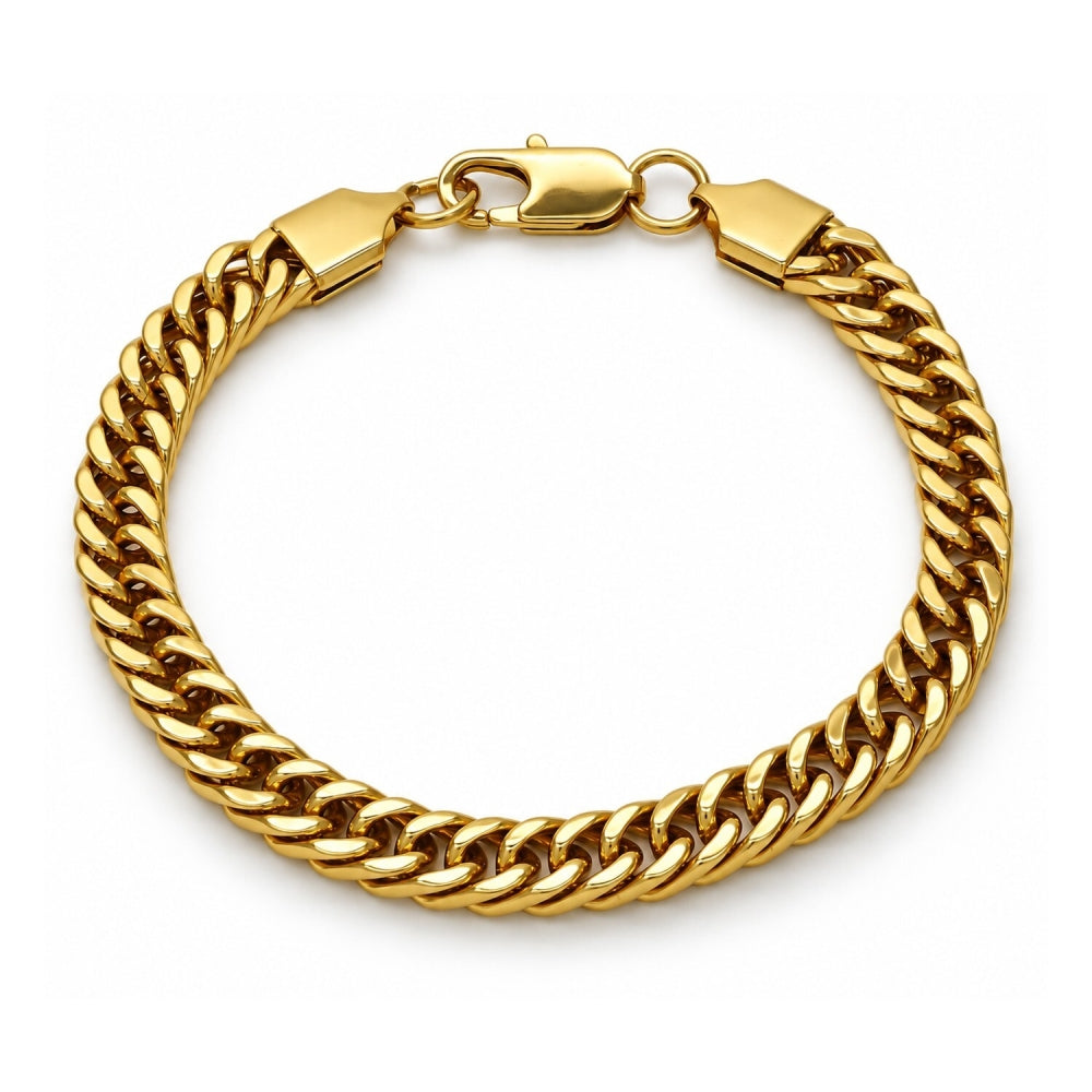 Stainless Steel Basic Bracelet, Curb Design, Polished, Golden Finish