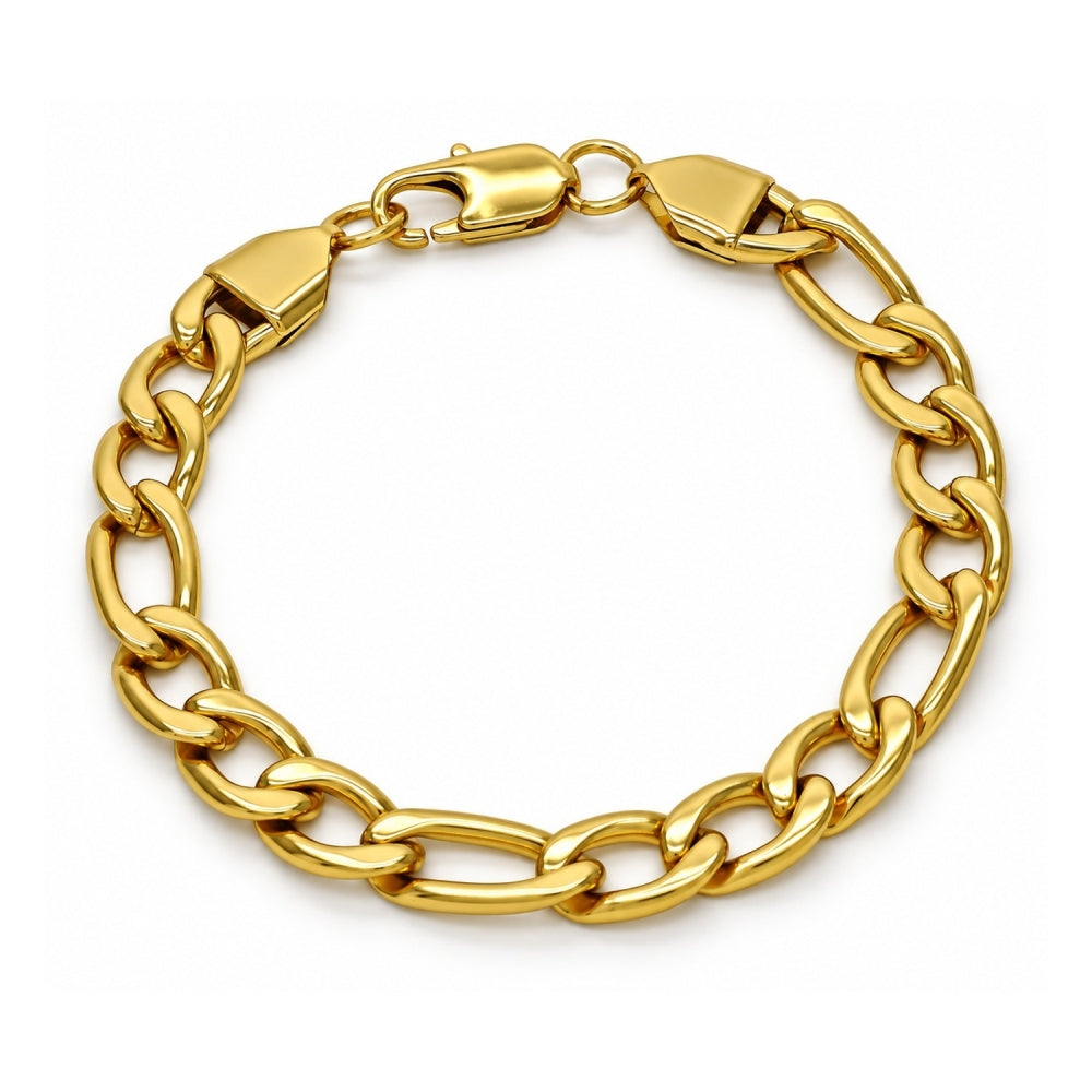 Stainless Steel Basic Bracelet, Figaro Design, Polished, Golden Finish