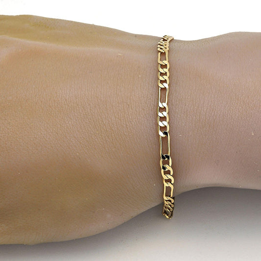 Gold Tone Basic Bracelet, Figaro Design, Polished, Golden Finish