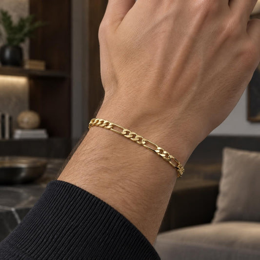 Gold Plated Basic Bracelet, Figaro Design, Polished, Golden Finish