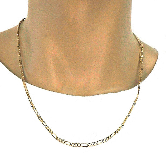 Gold Tone Basic Necklace, Figaro Design, Polished, Golden Finish
