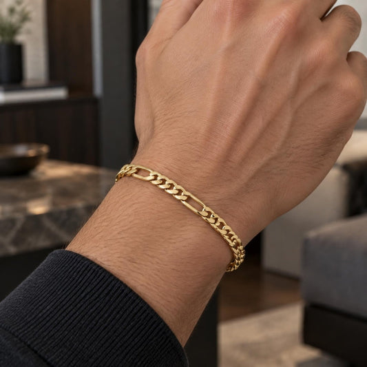 Gold Plated Basic Bracelet, Figaro Design, Polished, Golden Finish