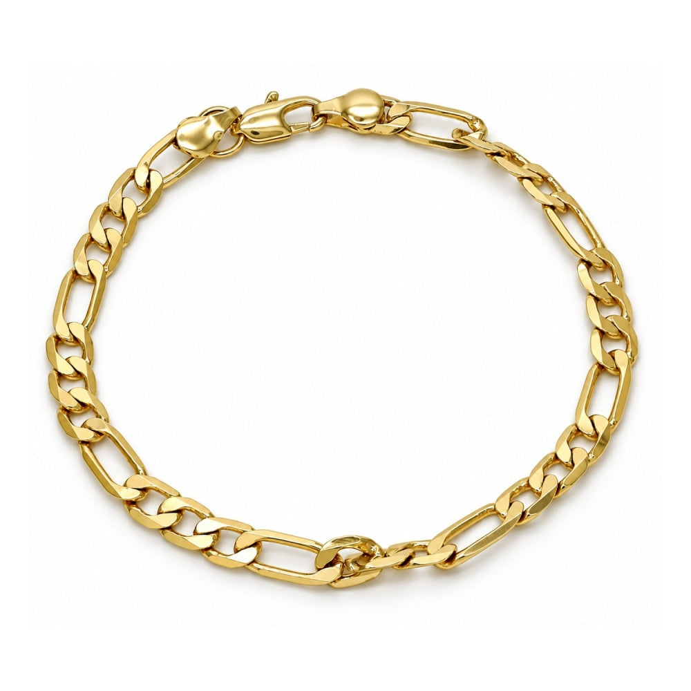 Gold Plated Basic Bracelet, Figaro Design, Polished, Golden Finish