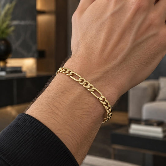 Gold Plated Basic Bracelet, Figaro Design, Polished, Golden Finish