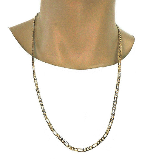 Gold Tone Basic Necklace, Figaro Design, Polished, Golden Finish