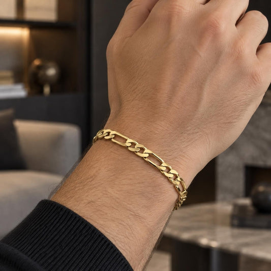 Gold Tone Basic Bracelet, Figaro Design, Polished, Golden Finish