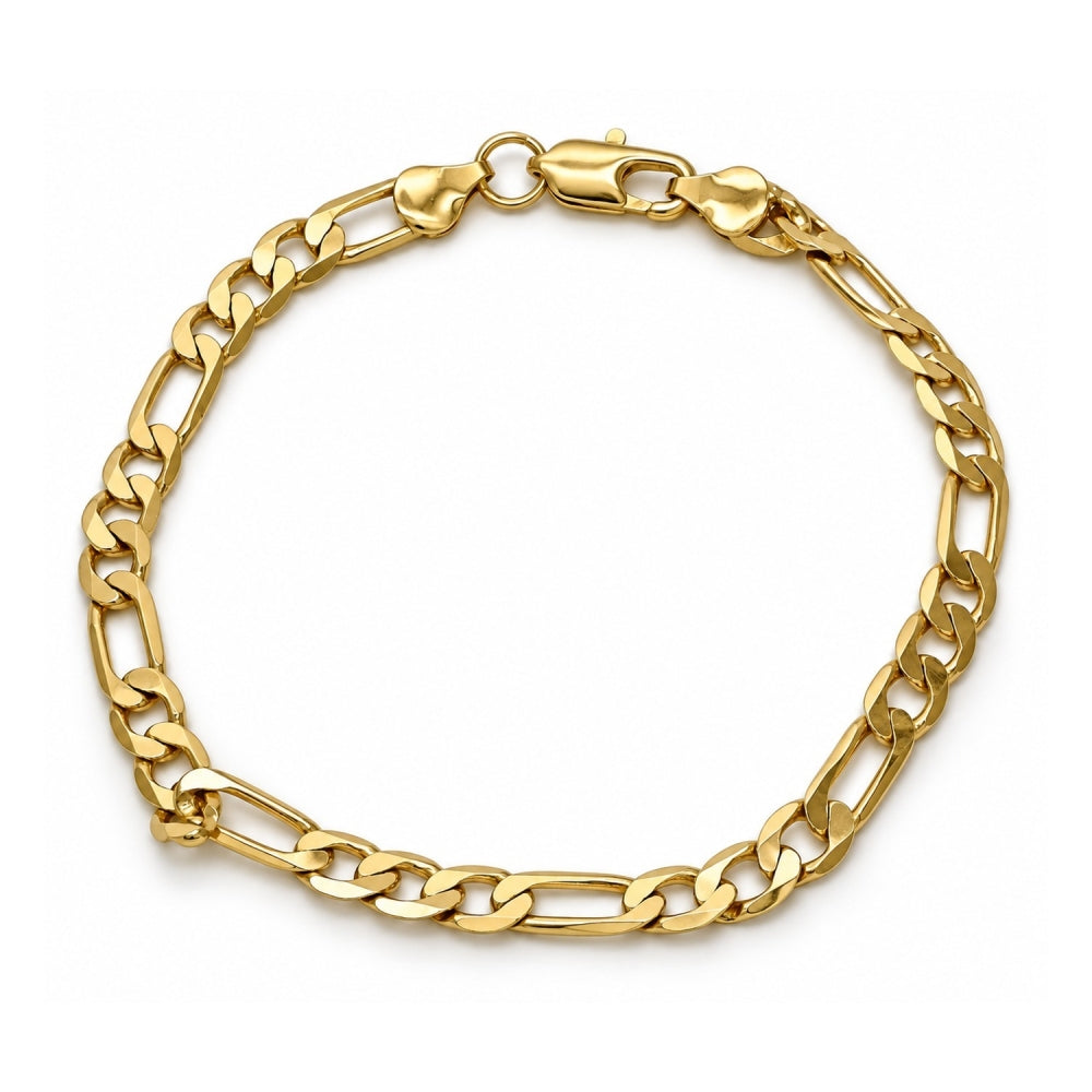 Gold Tone Basic Bracelet, Figaro Design, Polished, Golden Finish