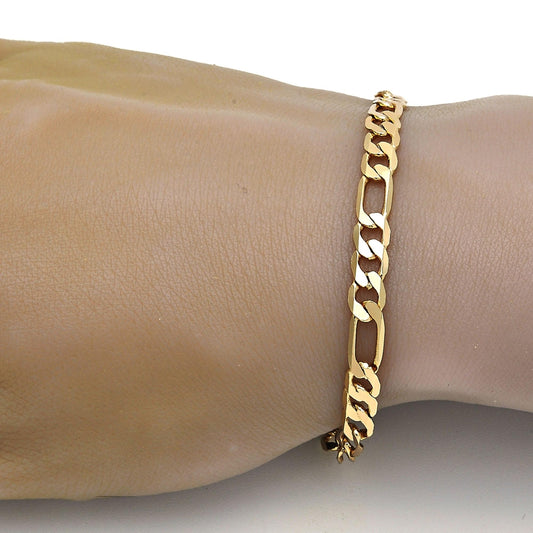Gold Tone Basic Bracelet, Figaro Design, Polished, Golden Finish