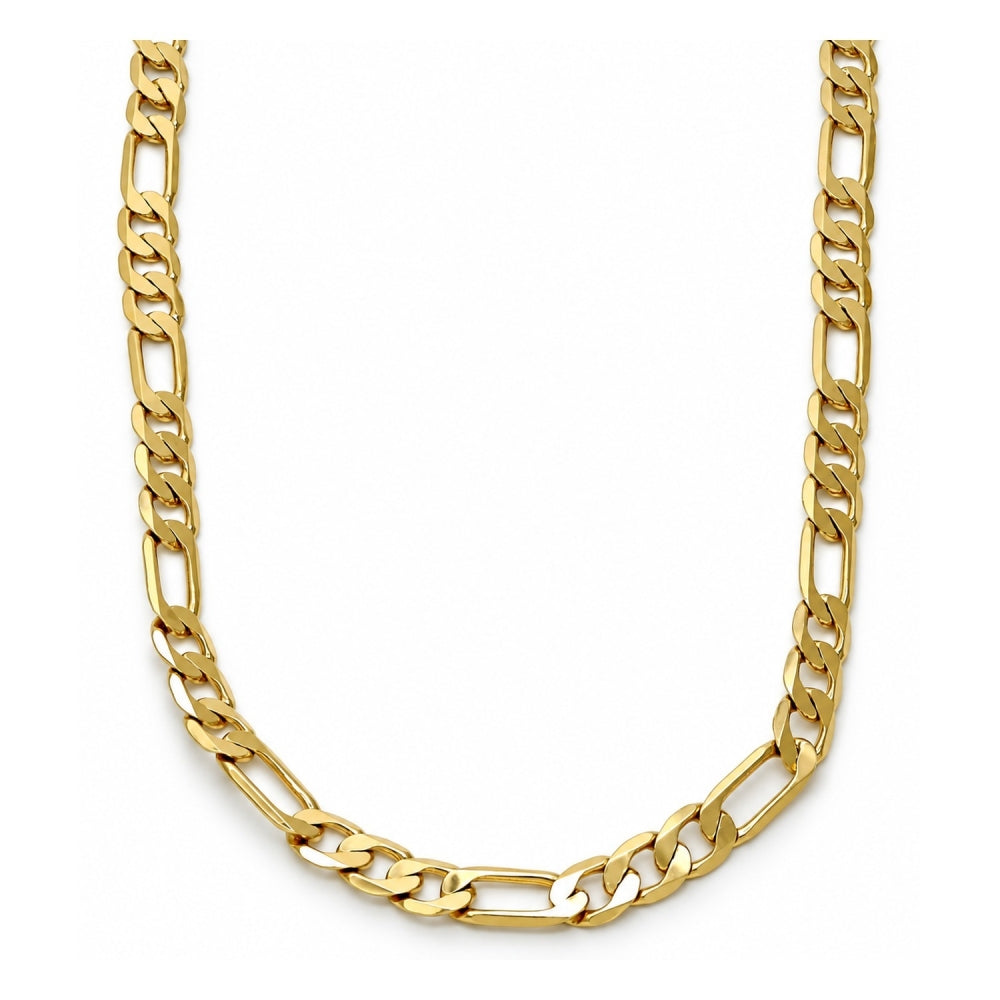 Gold Tone Basic Necklace, Figaro Design, Polished, Golden Finish