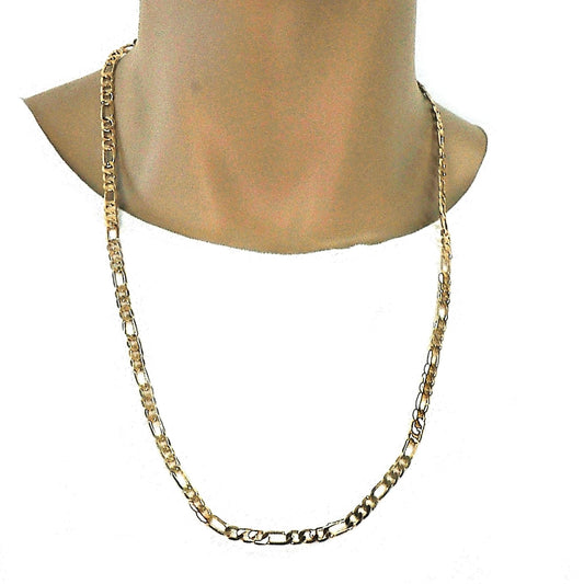 Gold Tone Basic Necklace, Figaro Design, Polished, Golden Finish