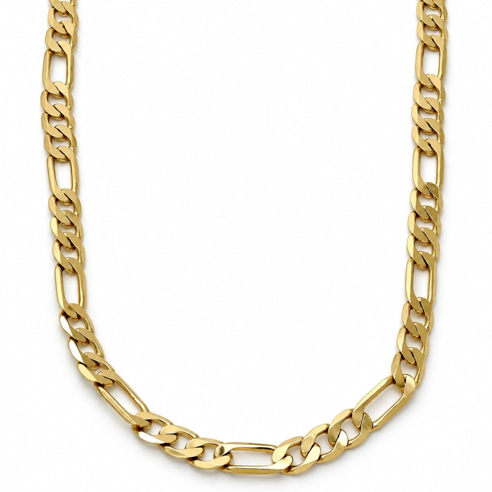 Gold Tone Basic Necklace, Figaro Design, Polished, Golden Finish