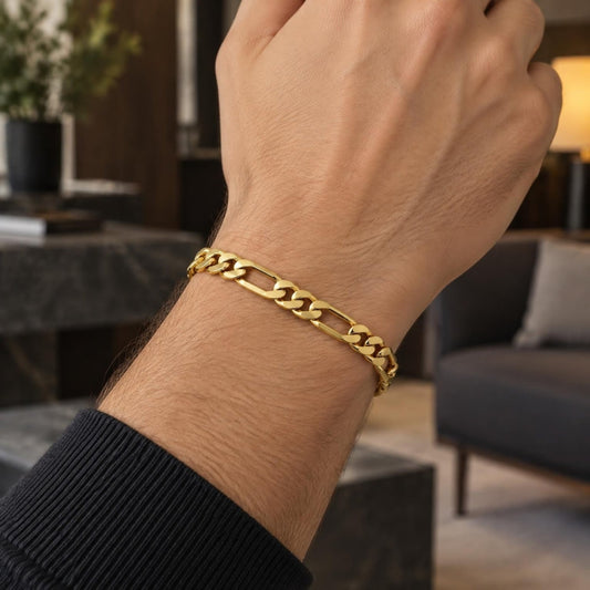 Gold Plated Basic Bracelet, Figaro Design, Polished, Golden Finish