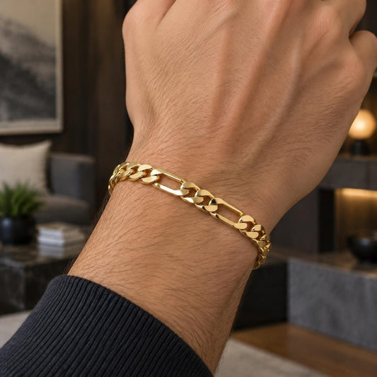 Gold Plated Basic Bracelet, Figaro Design, Polished, Golden Finish