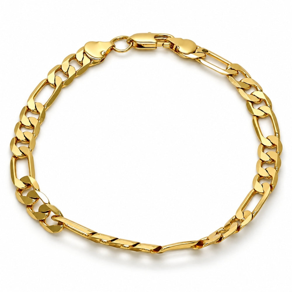 Gold Plated Basic Bracelet, Figaro Design, Polished, Golden Finish