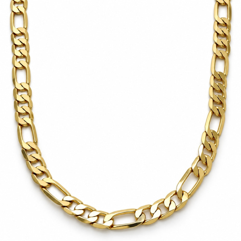 Gold Tone Basic Necklace, Figaro Design, Polished, Golden Finish