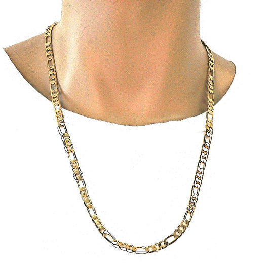 Gold Tone Basic Necklace, Figaro Design, Polished, Golden Finish