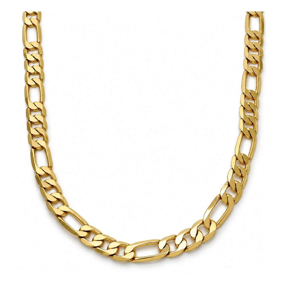 Gold Tone Basic Necklace, Figaro Design, Polished, Golden Finish