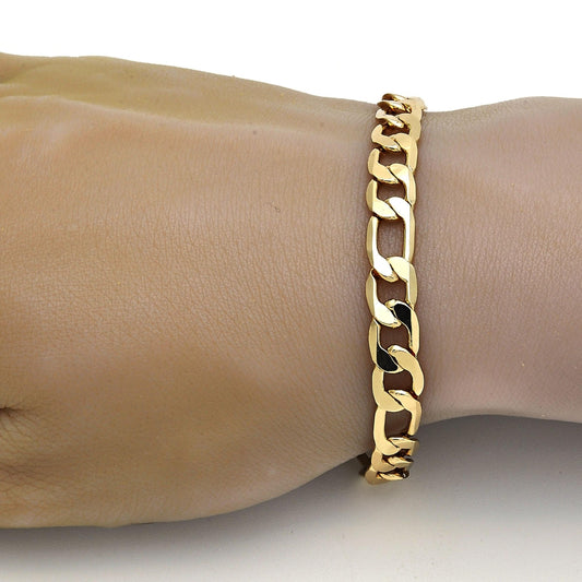 Gold Tone Basic Bracelet, Figaro Design, Polished, Golden Finish