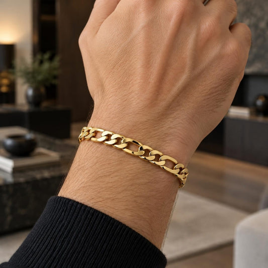Gold Plated Basic Bracelet, Figaro Design, Polished, Golden Finish